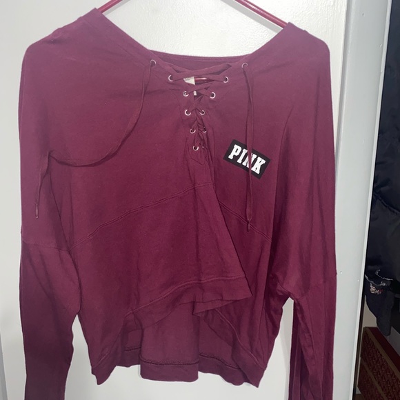Maroon lace up long sleeve crop top - Picture 2 of 2